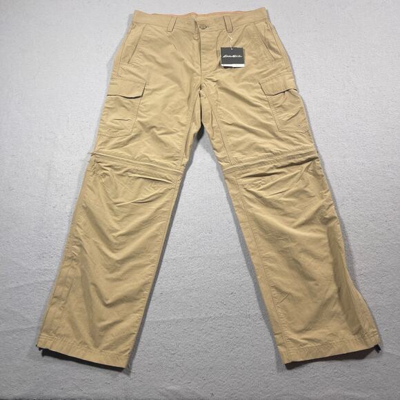 Eddie‎ Bauer Exploration II Convertible Pants Men 33x32 Saddle Zip-Off Cargo NWT - Picture 1 of 14